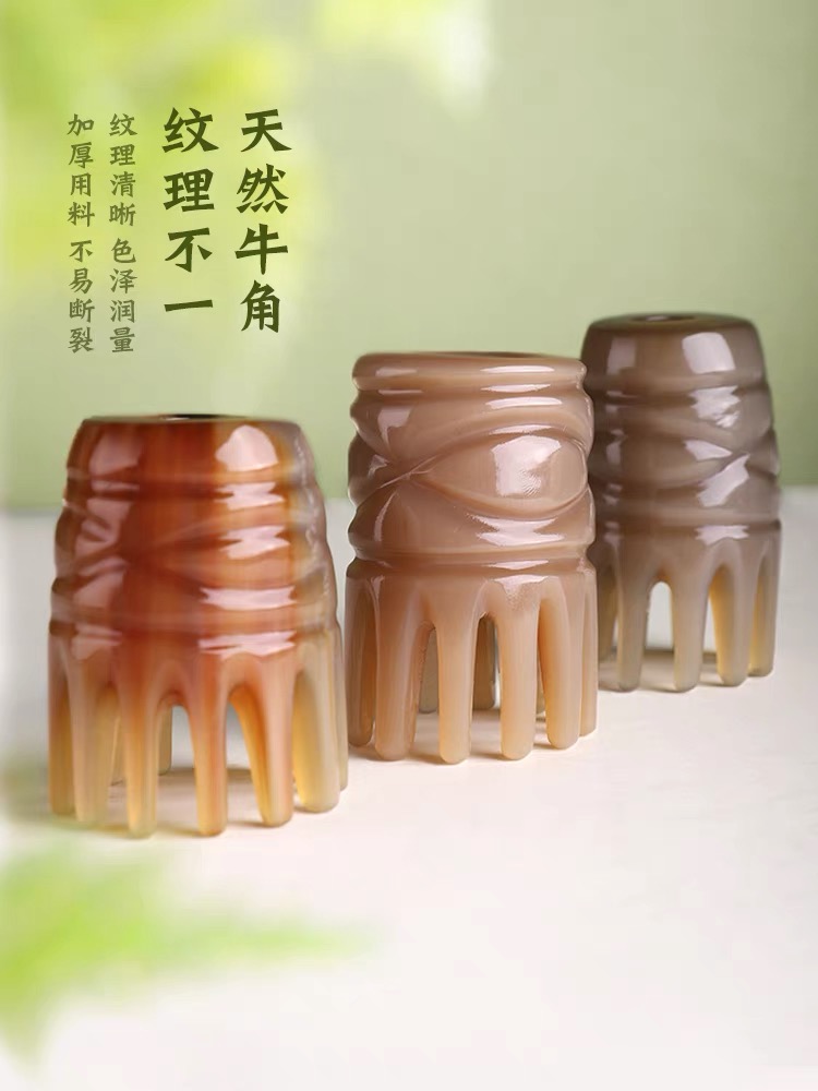 加厚天然牛角齿梳圆筒梳子头疗梳头牛角梳