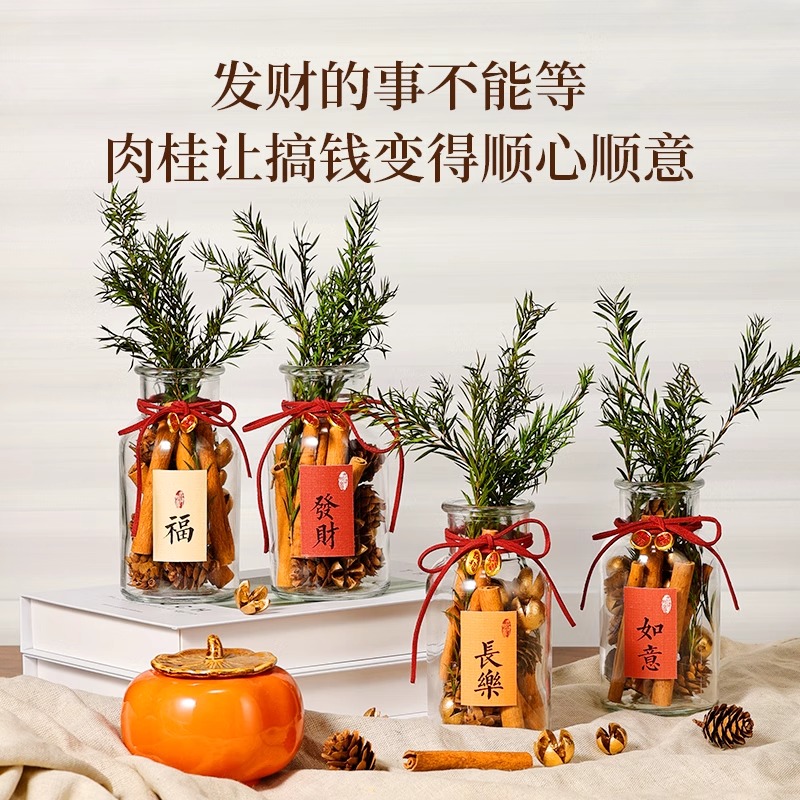 肉桂生财摆件瓶子工位办公室乔迁新居开业招财发财位干花香薰摆件