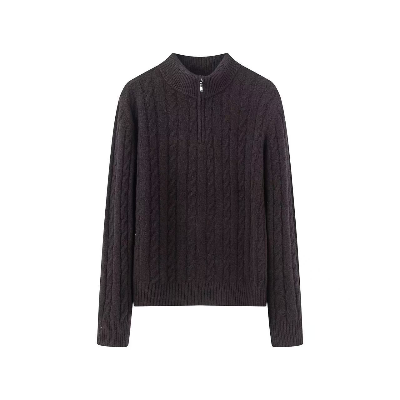 【迪家同款】2025冬新款麻花纹立领保暖半拉链针织衫毛衣外套女7139