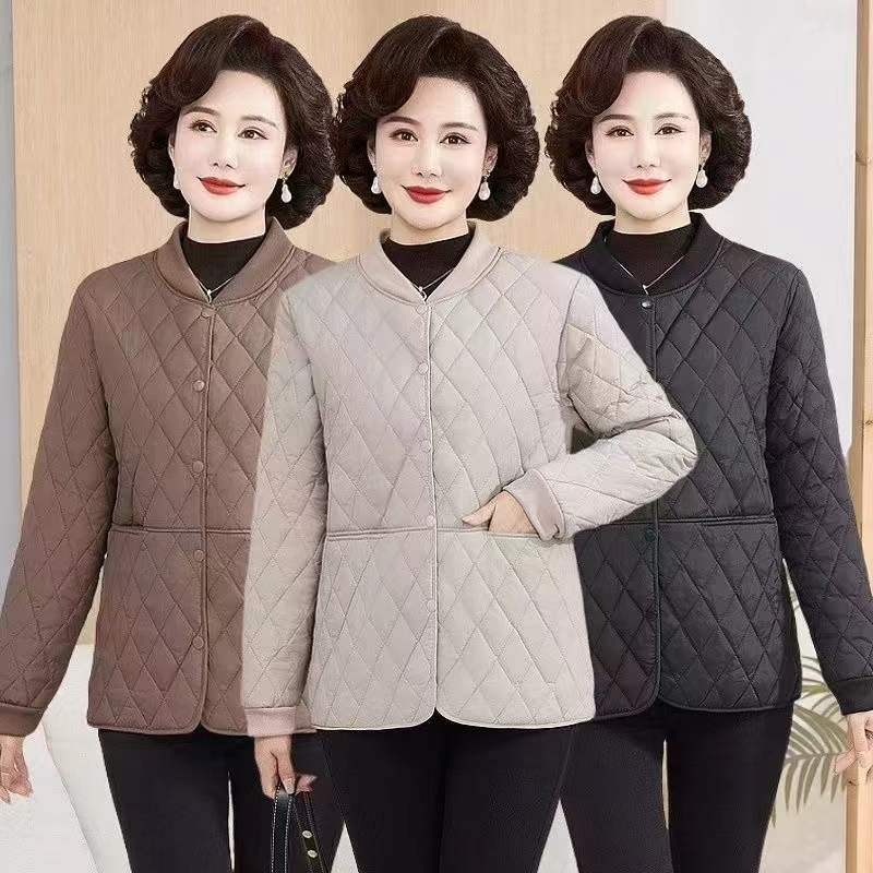 D螺纹菱格休闲宽松棉服棉衣洋气冬季新款妈妈轻薄外套棉袄