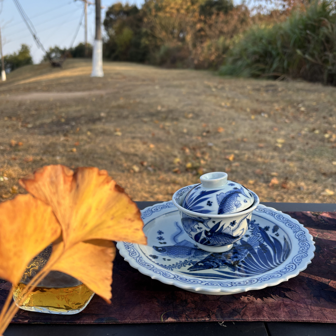幽蓝溪堂克勤堂同款参考图片替代链接仿元鱼藻纹主人杯陶瓷茶杯