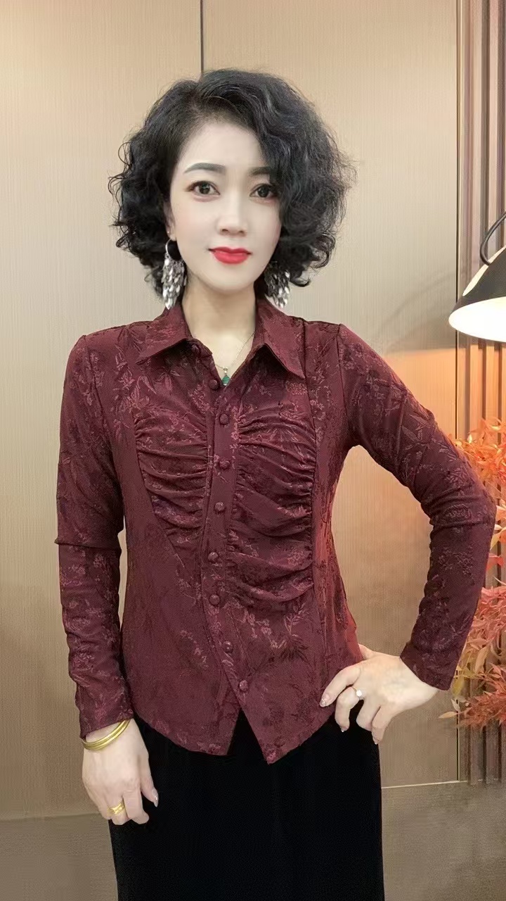 2025秋季新款翻领长袖显瘦修身时尚女士百搭小衫上衣8913