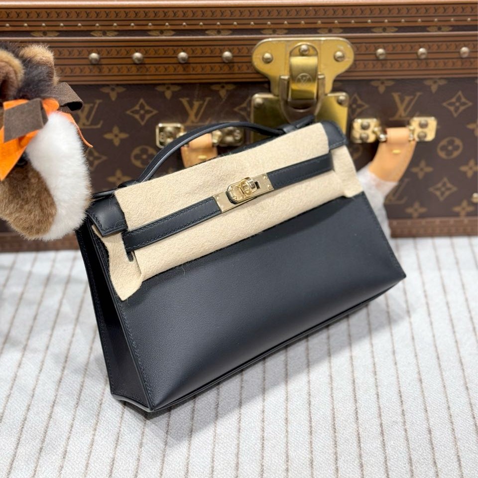 全新未使用 Hermes/爱马仕 昊哥/黑内拼珍珠灰 一代包淡金扣 W刻