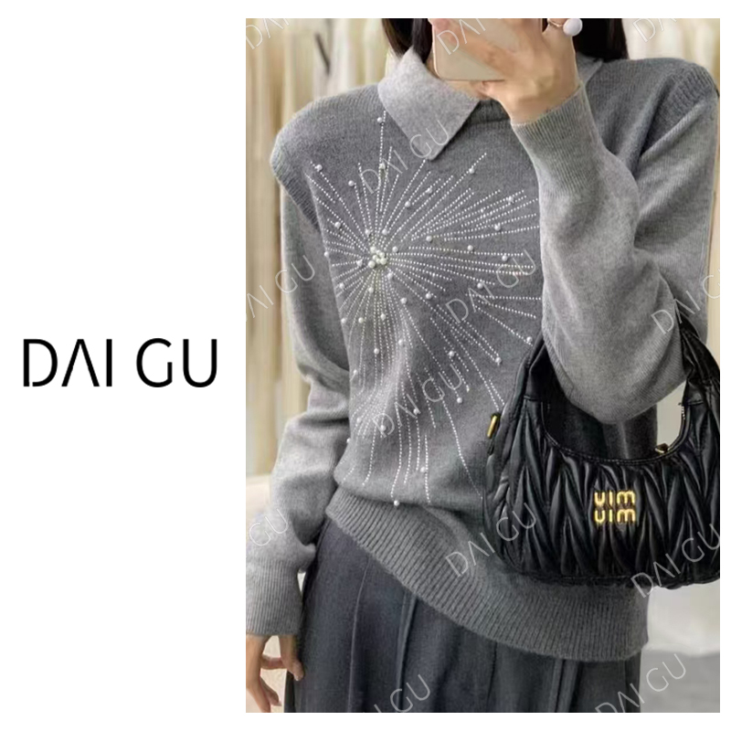 秋季新款长袖针织衫假两件上衣宽松女装毛衣B3482