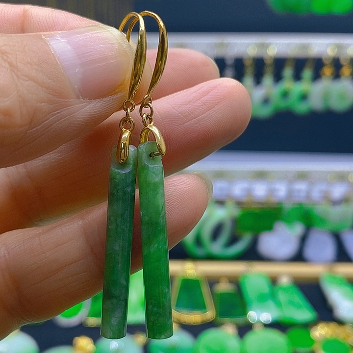 翡翠银S925镀金镶嵌耳饰耳坠