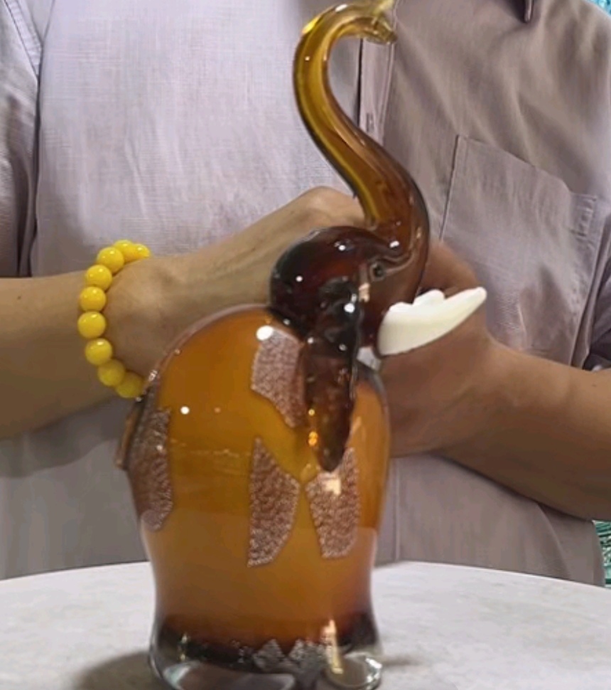 手工琉璃大象一只桌面摆件