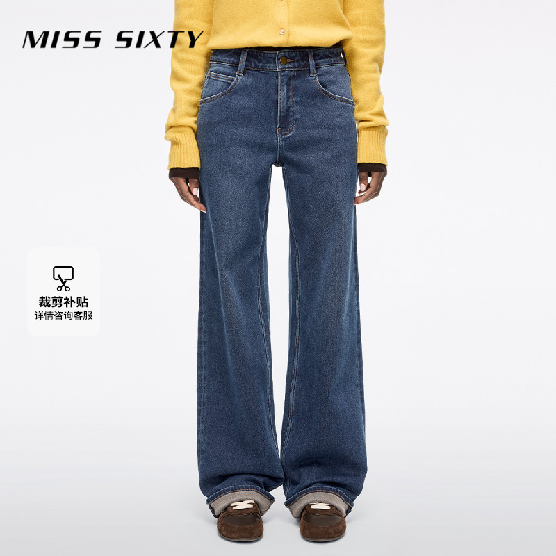 Miss Sixty2025冬季新款牛仔裤女复古含羊驼毛弹力显瘦直筒裤长裤