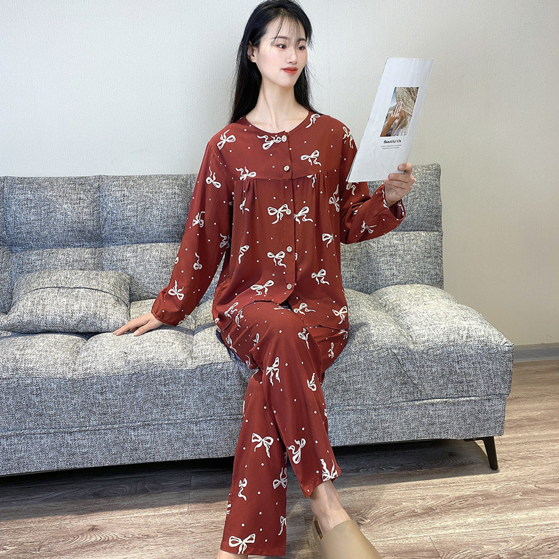 2025新款棉绸睡衣女春秋季薄款开衫空调服可外穿家居服套装Y158