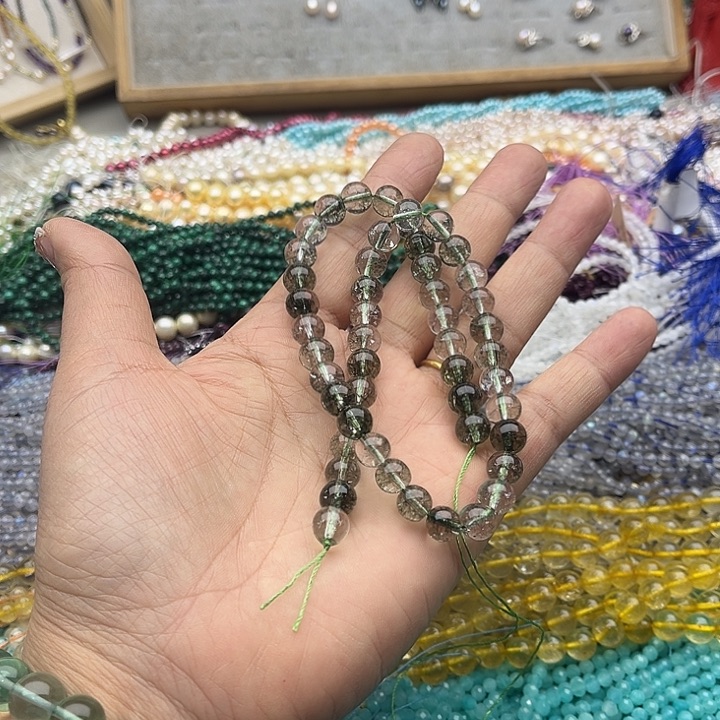 玛瑙/玉髓珠宝半成品未镶嵌一条8mm绿幽灵