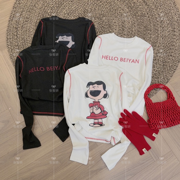 【开心女孩】新款时尚百搭显瘦卡通印花T恤洋气小众设计感