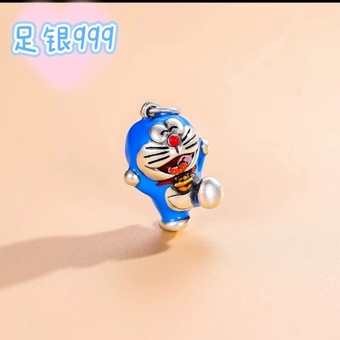 吊坠足银 叮当猫哆啦A梦999纯银编织项链卡通吊坠送儿童生日礼物