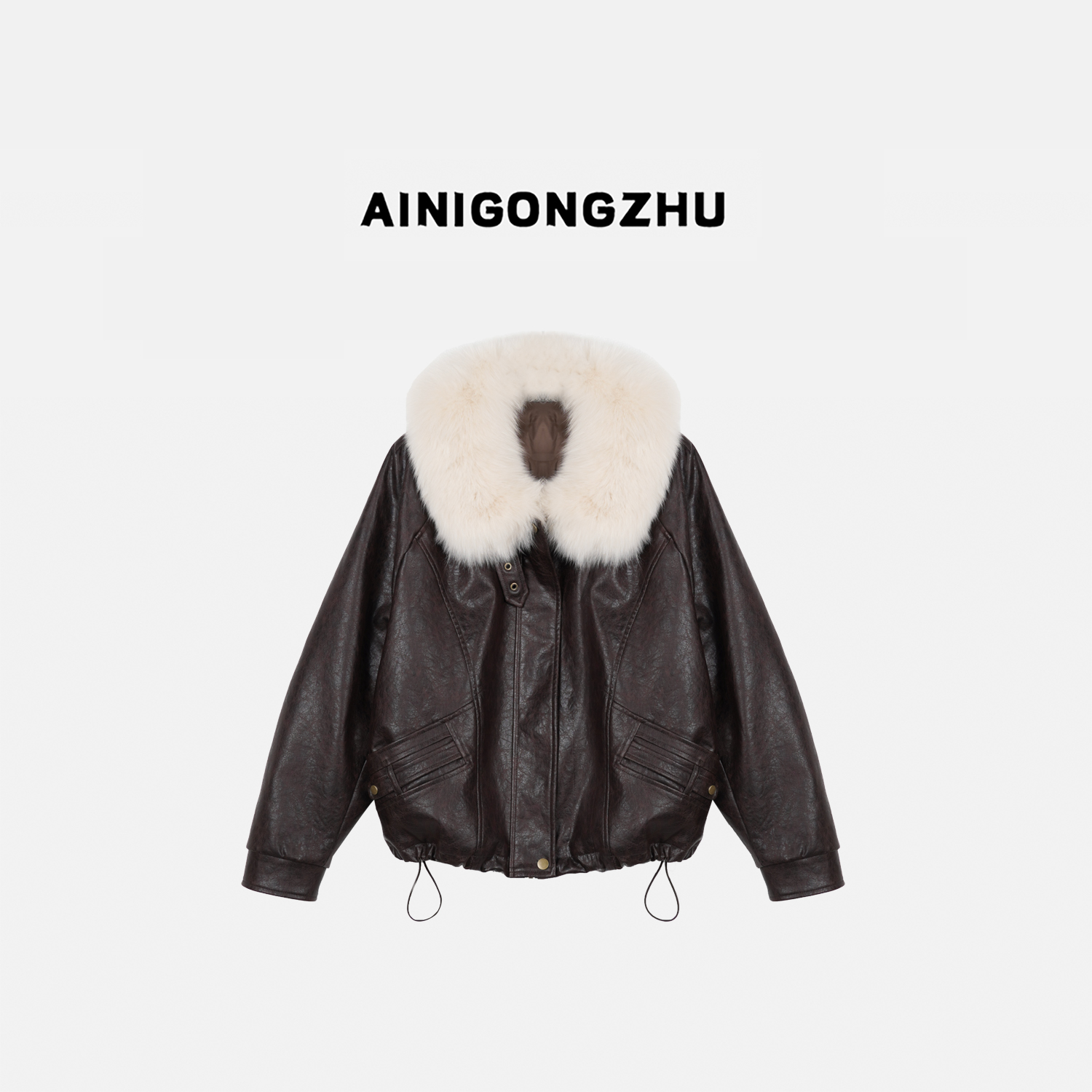 AINIGONGZHU/艾妮公主女装狐狸毛90白鹅绒羽绒服油蜡皮外套Y25911