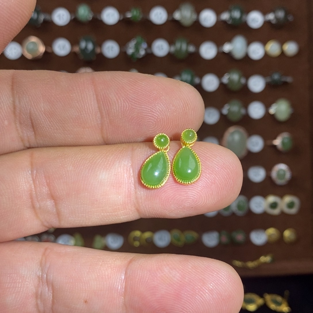 和田玉（碧玉）戒指银S925镀金镶嵌