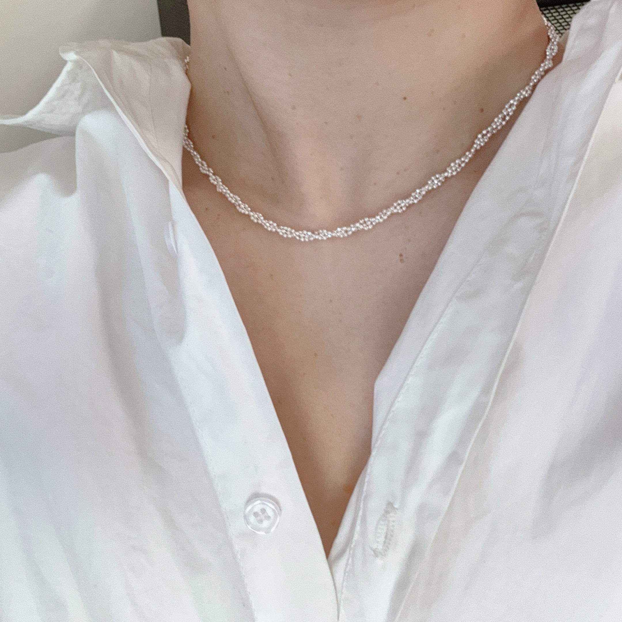 925银银制品 精致时尚气质爆闪三层缠绕抽拉-波光粼粼项链0293