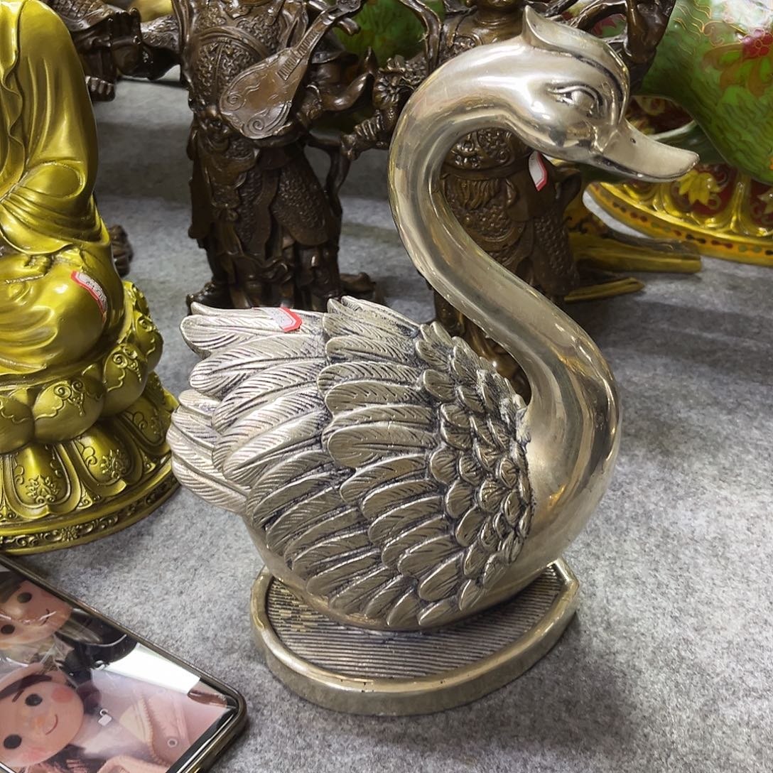 手工艺品琉璃摆件纯铜天鹅摆件纯铜