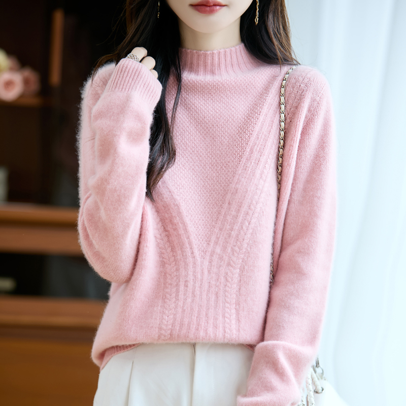 浪漫且随性~秋冬新款一线成衣Y字提花半高领羊毛衫女毛衣