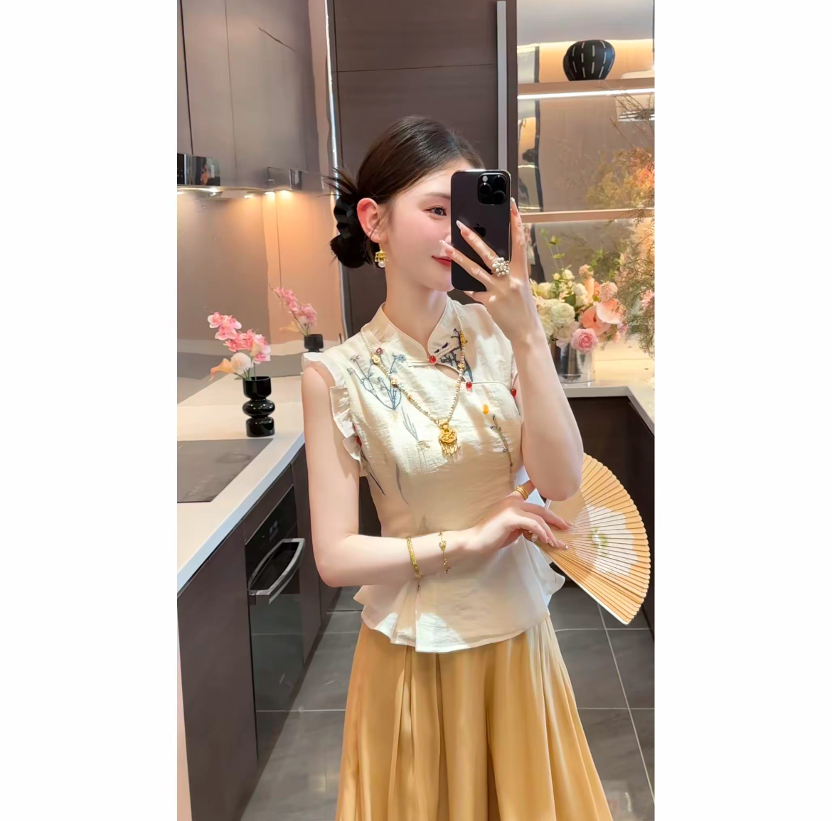 周粥铭顺-【朱砂上衣】新款夏季刺绣斜门襟新中式上衣JJX5SY3175