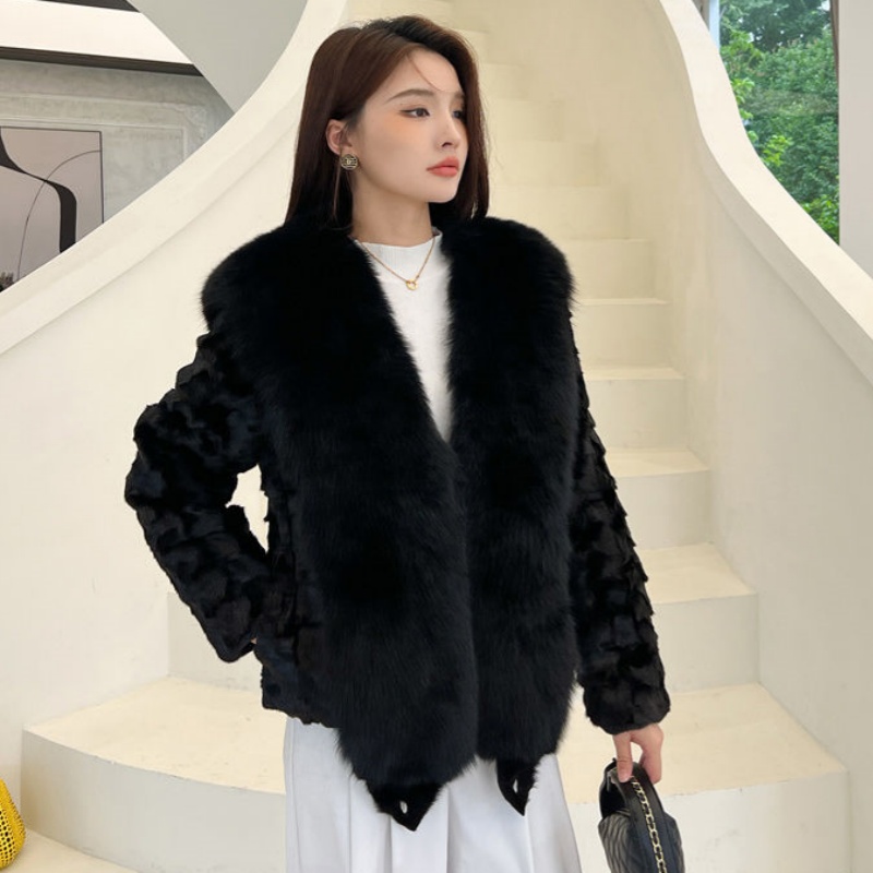 高端时尚洋气海宁水貂毛皮草短款外套女拼貂皮毛一体新款保暖冬装