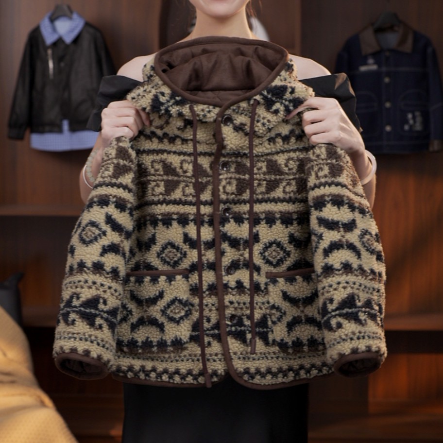 儿童毛毛衣外套2025秋冬季新款男女童洋气提花羊羔绒女童冬装外套