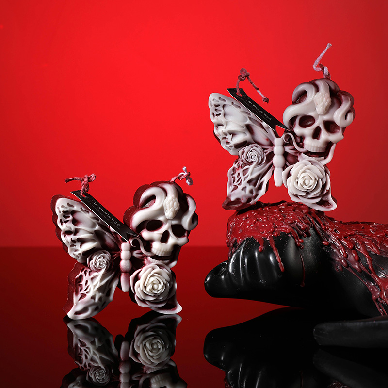 新款低温蜡烛骷髅蝴蝶香薰42度低温蜡情调暗黑另类节日摆件