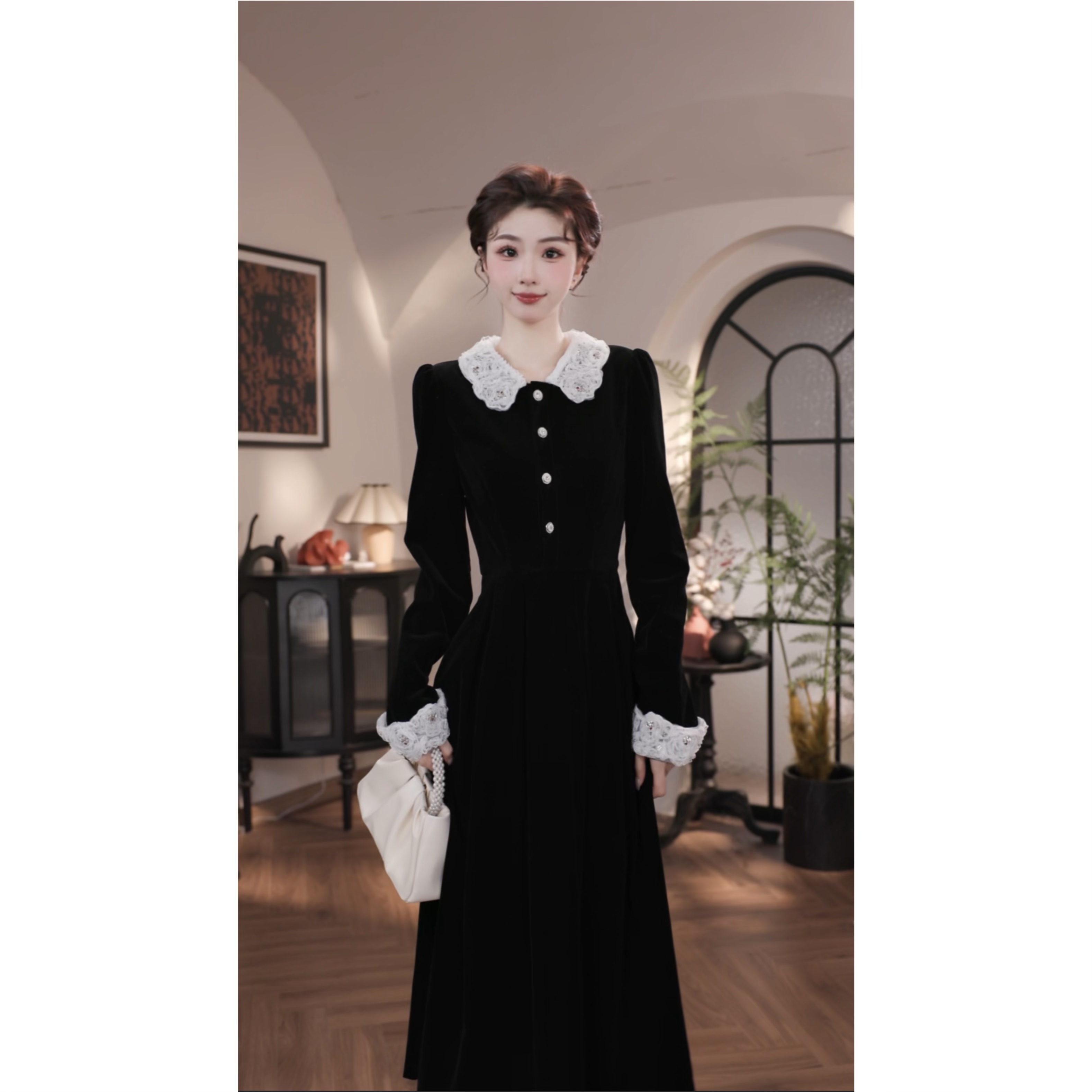 薇宝儿-婷婷【朝云落梦】秋季新款法式高级感长袖连衣裙-59155K