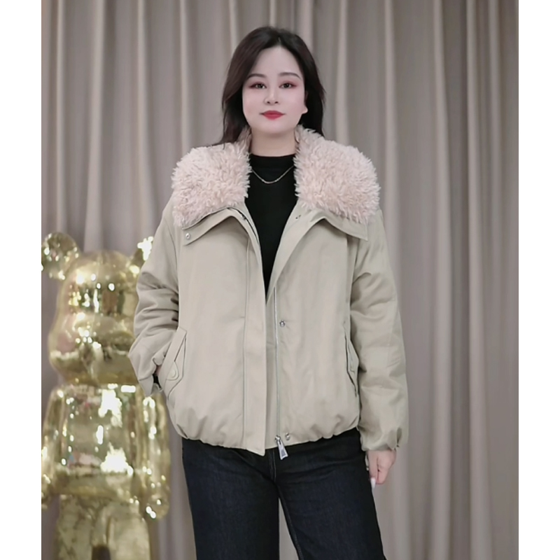 大翻领毛毛加绒加厚外套女冬季2025年新款加厚保暖派克服