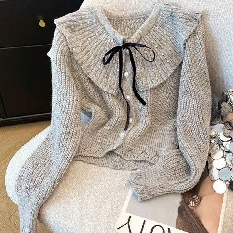 25年秋季新款娃娃脸蝴蝶结针织衫开衫女甜美风毛衣外套显瘦短上