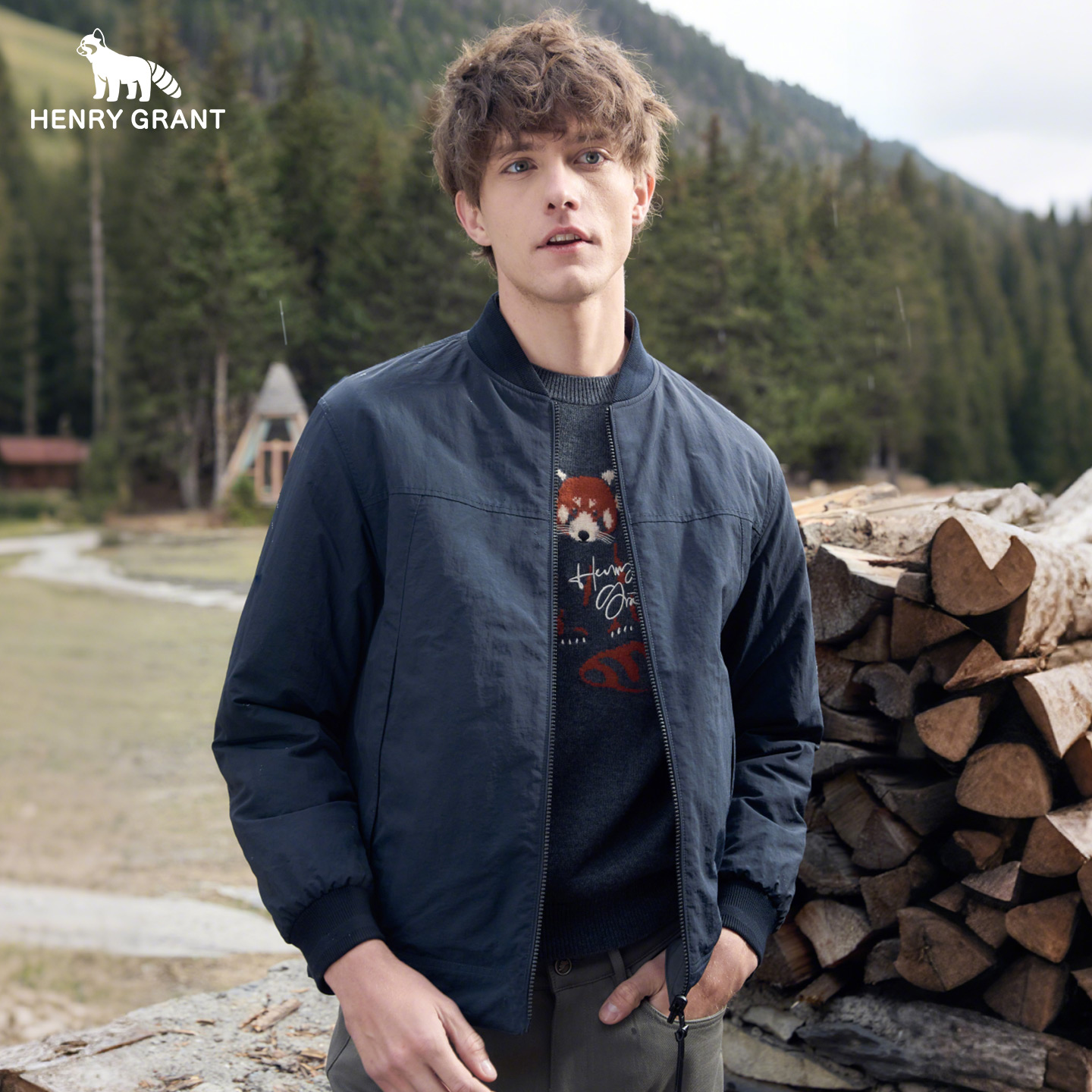 亨利格兰 男士常规款棉服薄款棒球领两面穿冬装立领长袖短款修身