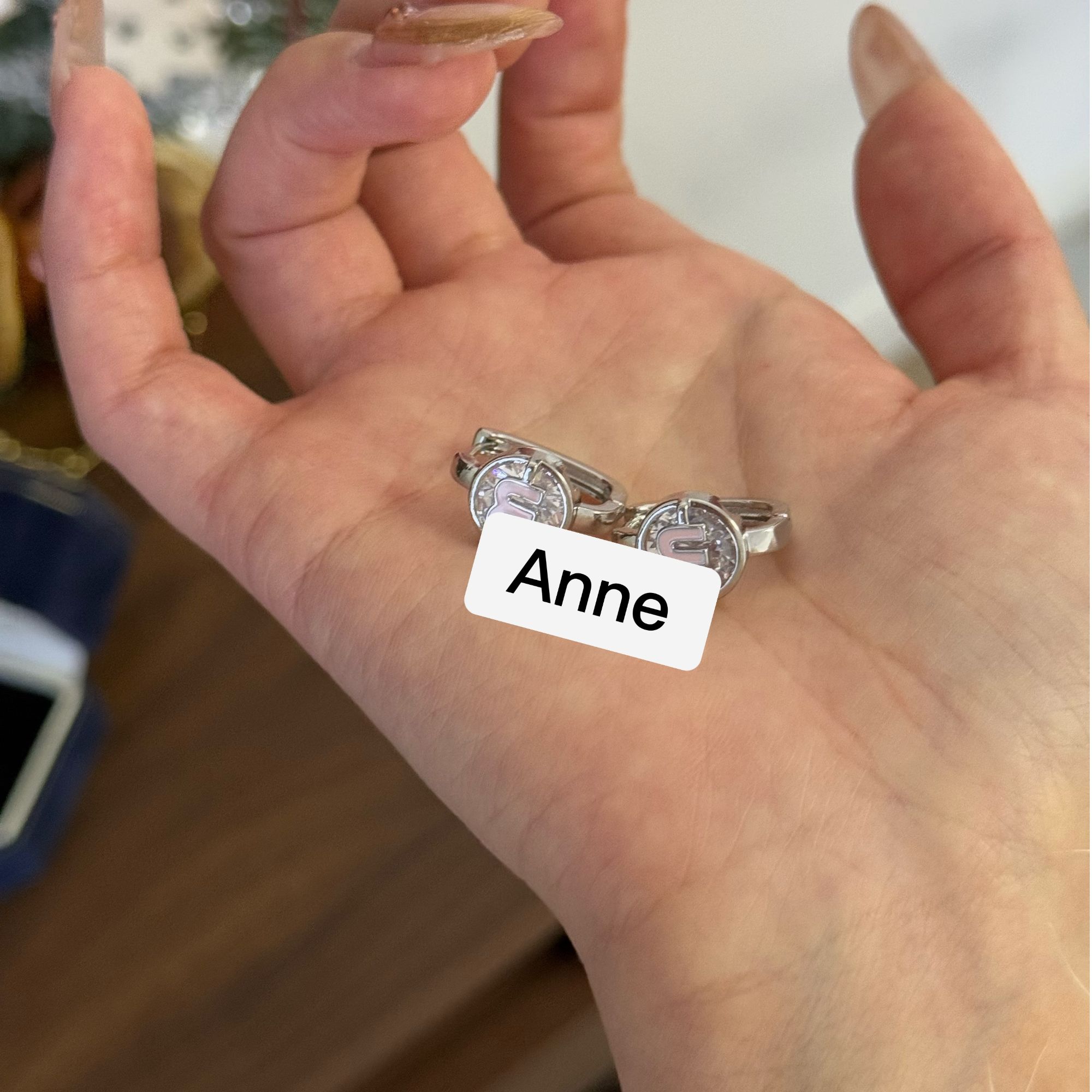 铜合金耳饰 【R362】轻奢个性百搭字母镶嵌锆耳圈韩系简约小众款