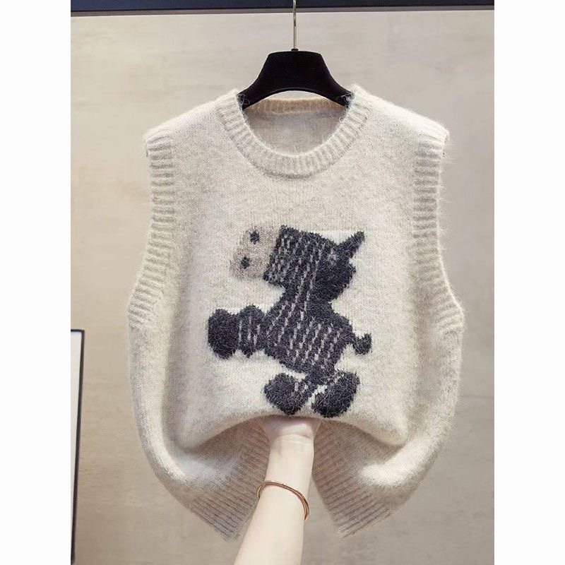 针织圆领女马夹秋冬可爱针织马甲春秋秋季宽松女士 WG131