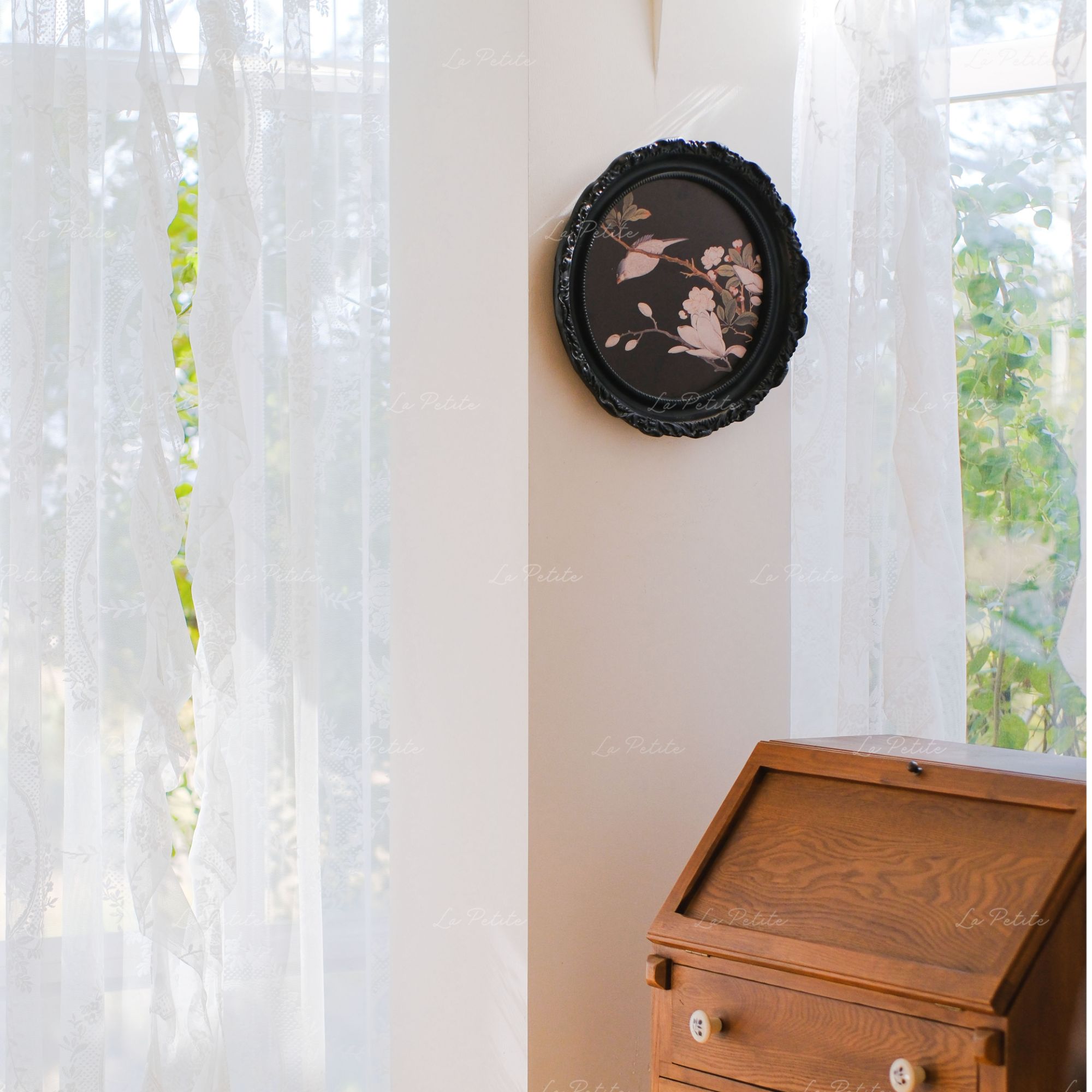 悦澜居法式复古安娜挂画中古圆形安娜挂画画框黑色