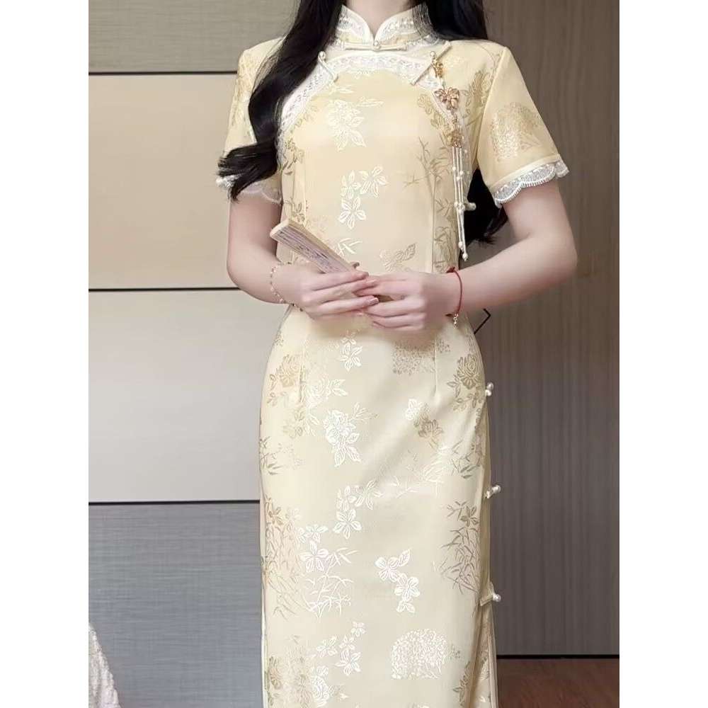 新中式显白气质黄色旗袍新款改良年轻款淑女日常气质送考可穿