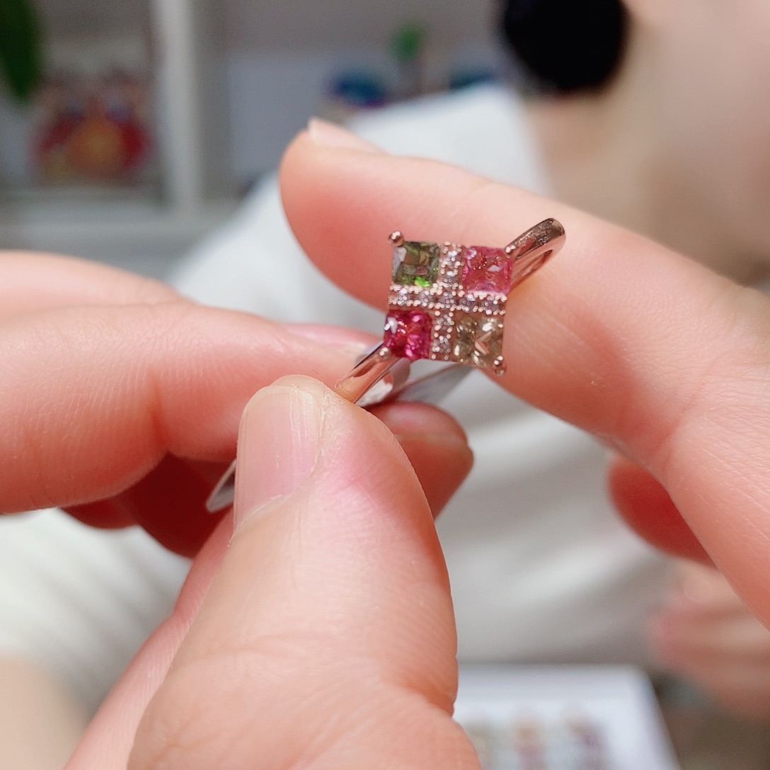 银S925镶嵌戒指碧玺