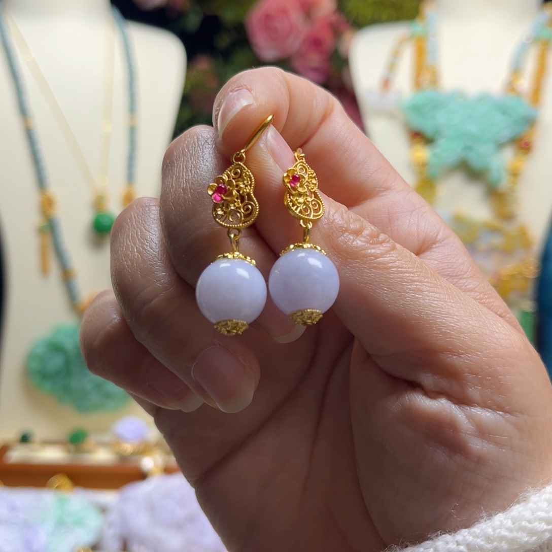 翡翠颈饰银S925镀金镶嵌紫翡