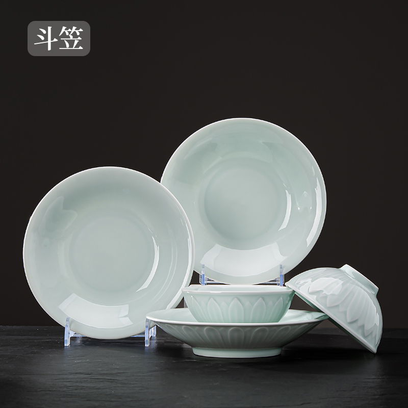 斗笠/双人套装 九辰影青景德镇高温白瓷碗碟套装家用餐具碗盘筷碟
