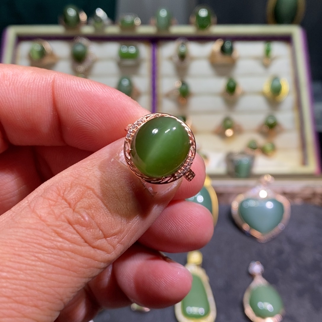 和田玉（碧玉）戒指银S925镶嵌