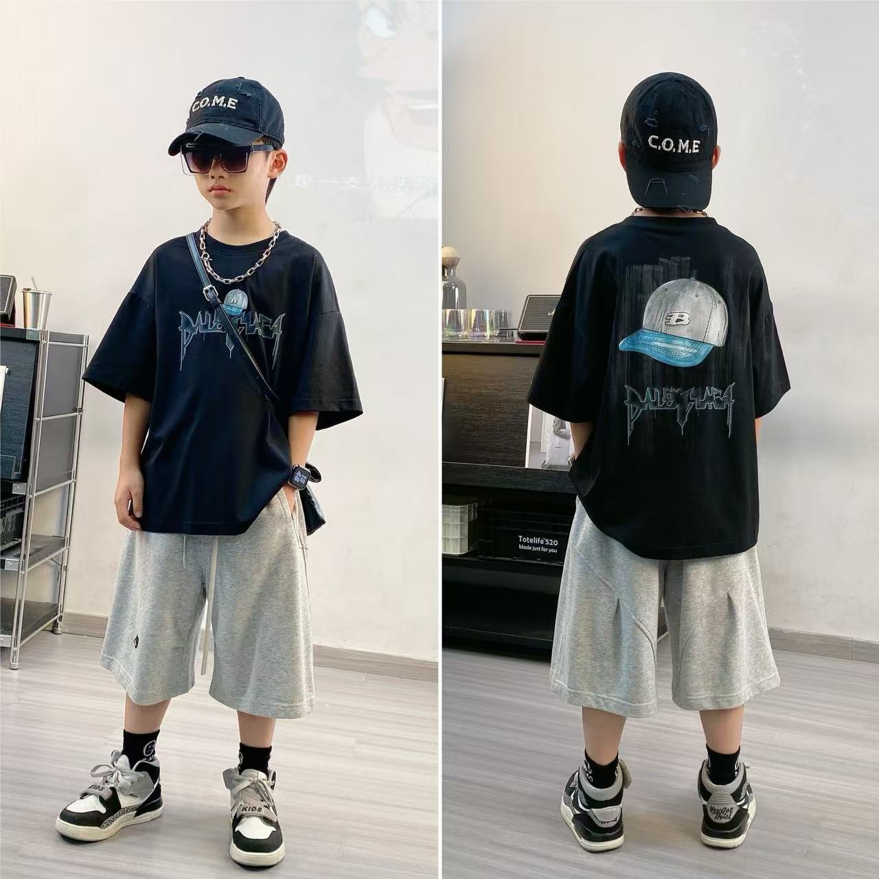 【嘟妈童装】儿童夏季帽子短袖男童洋气休闲T恤3582