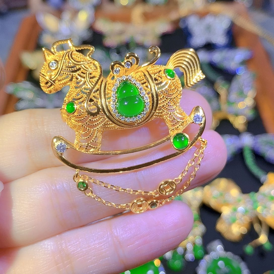 吊坠(不含链)银S925镶嵌翡翠