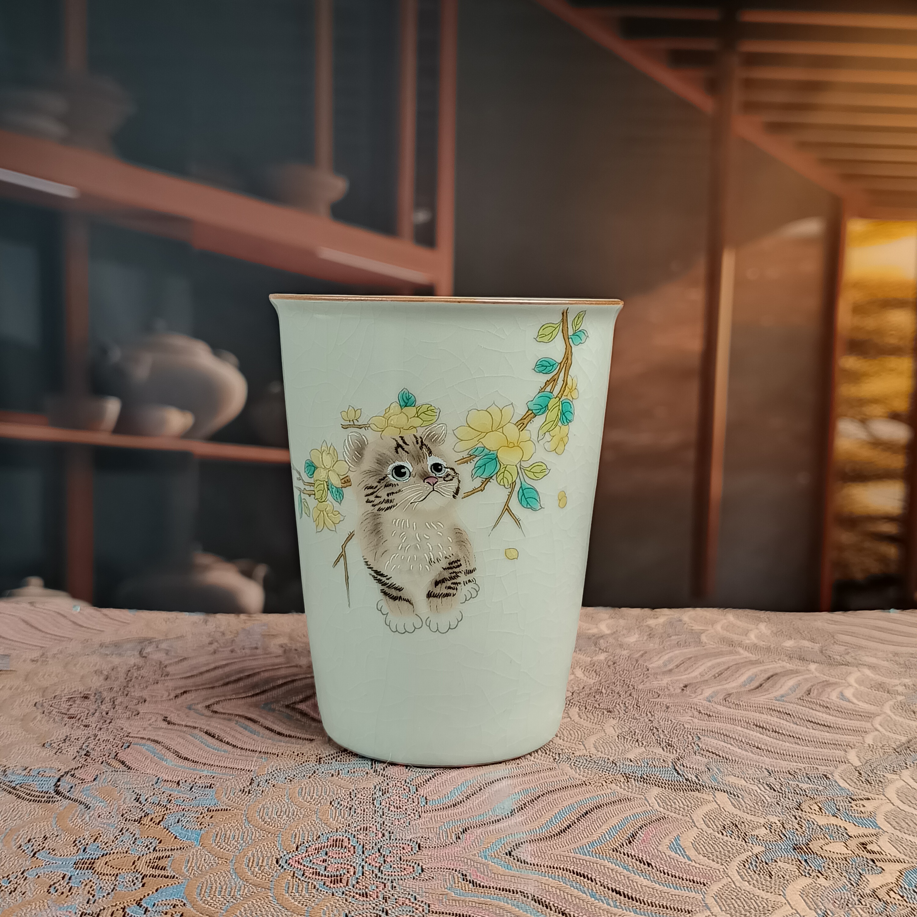 阿七的器 黄花猫咪可乐杯A8944