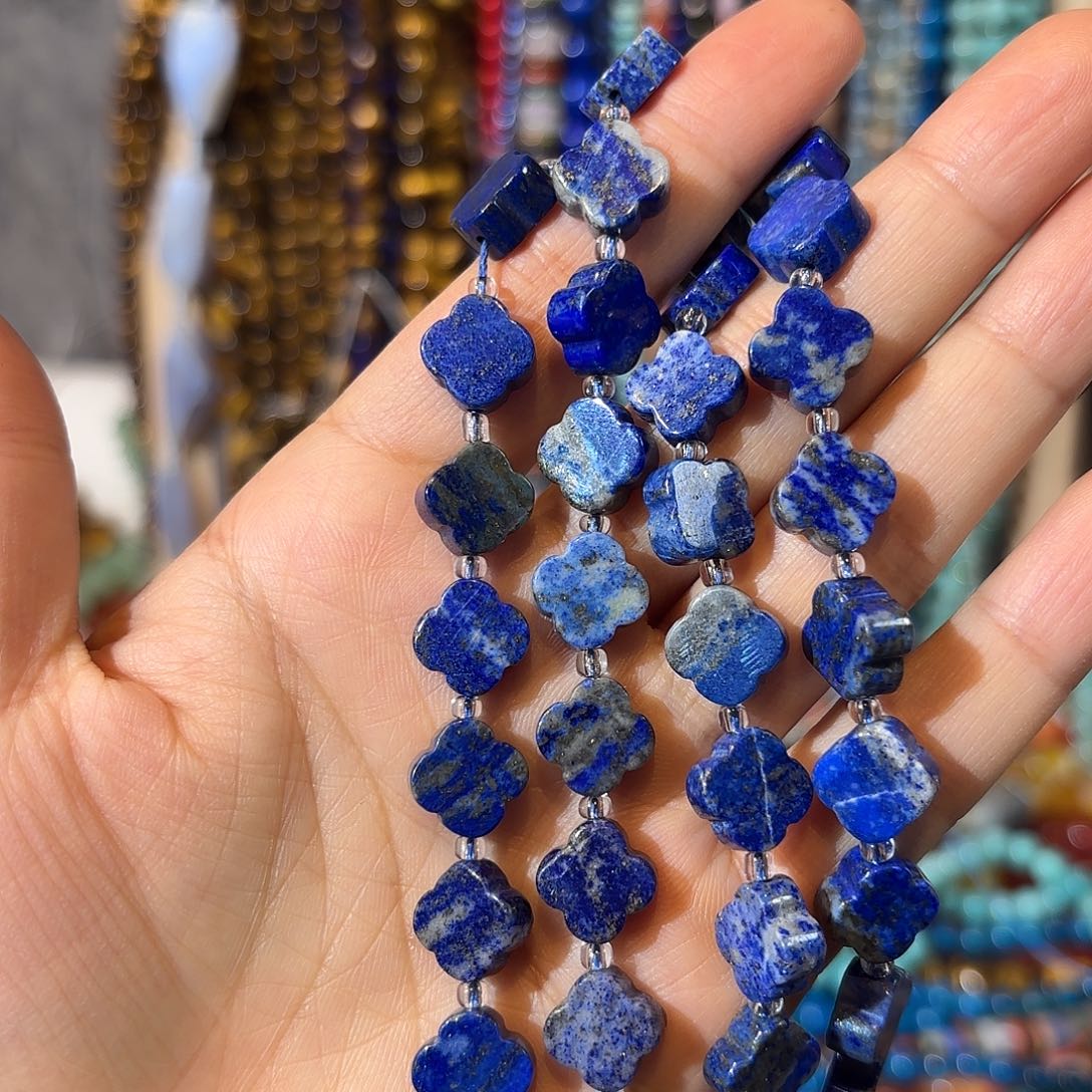 玛瑙/玉髓银S925镀金镶嵌珠宝半成品青金四叶草