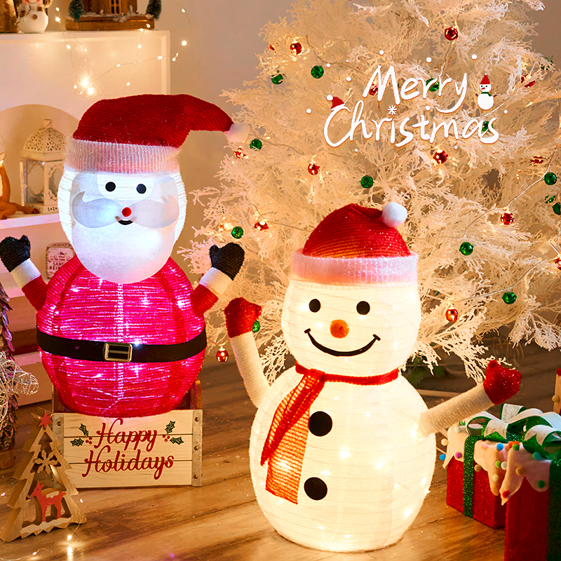 新款创意发光折叠雪人圣诞老人节日商场活动氛围装饰品
