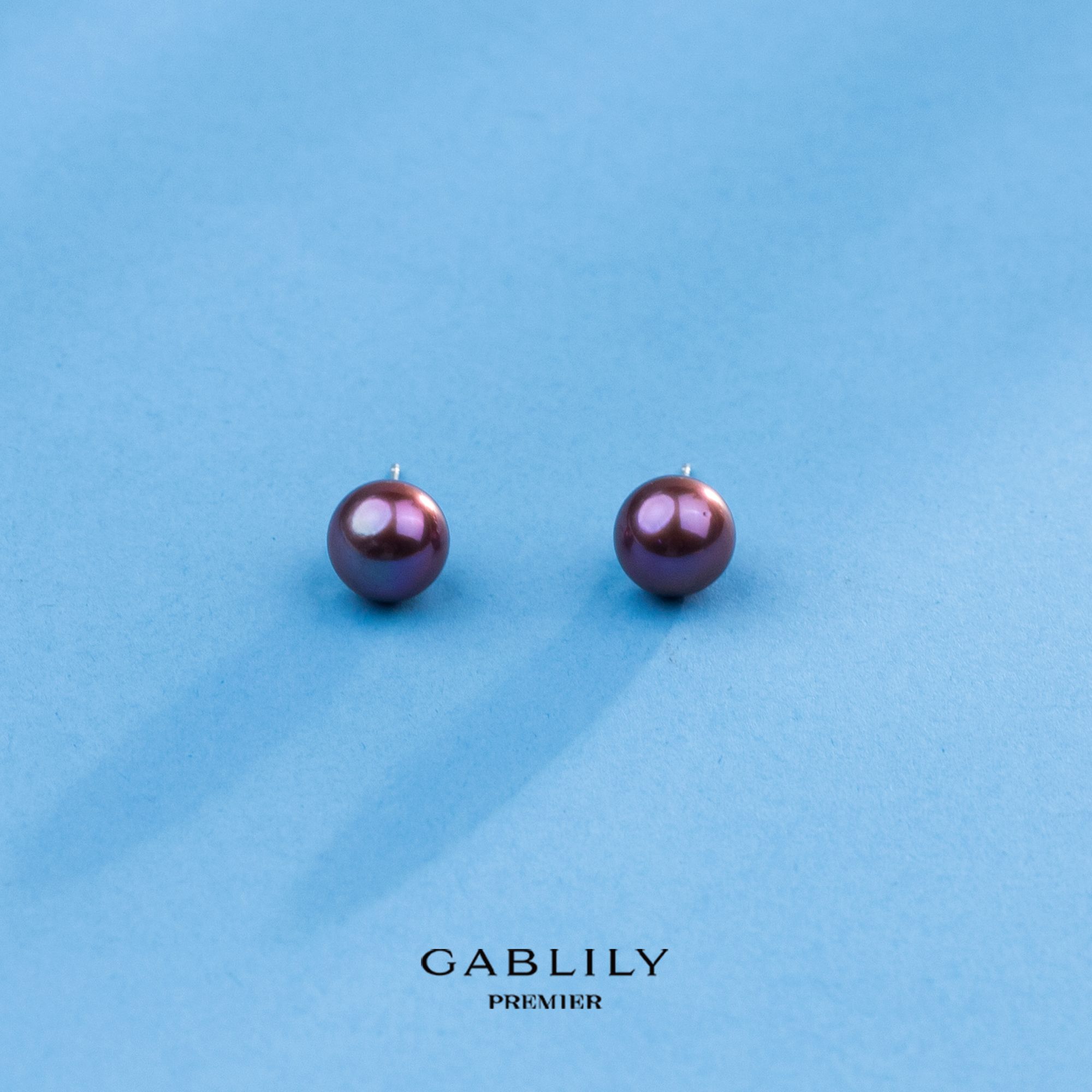 【胡兵珍选】GABLILY premier S925银淡水珍珠紫珠耳钉9-10mm时尚