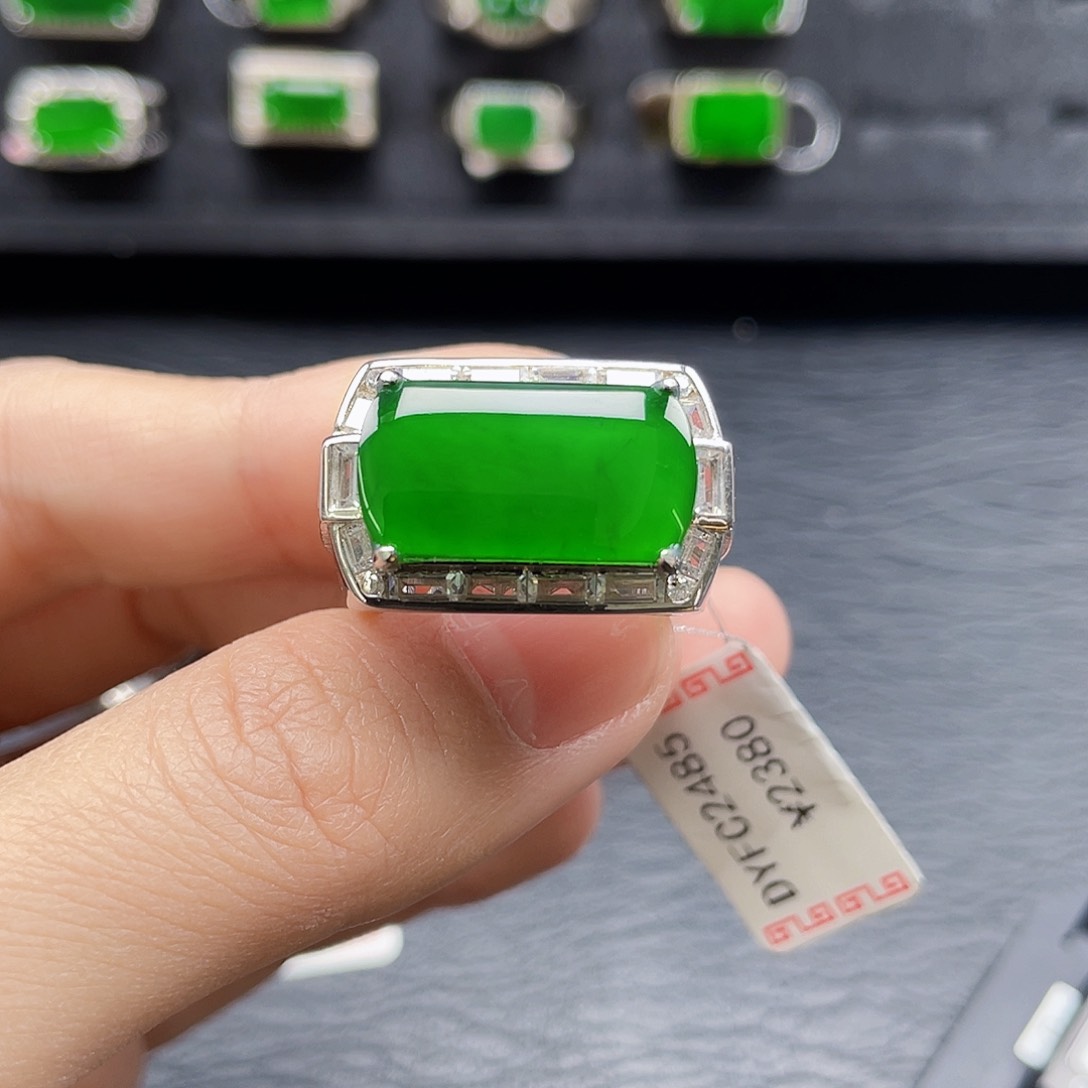 翡翠戒指银S925镶嵌天然a货翡翠2485