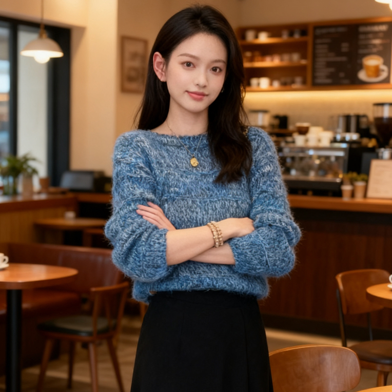 【羊毛】珠片绣纱细闪复古慵懒风紫色毛衣女秋冬季新款宽松套头针织