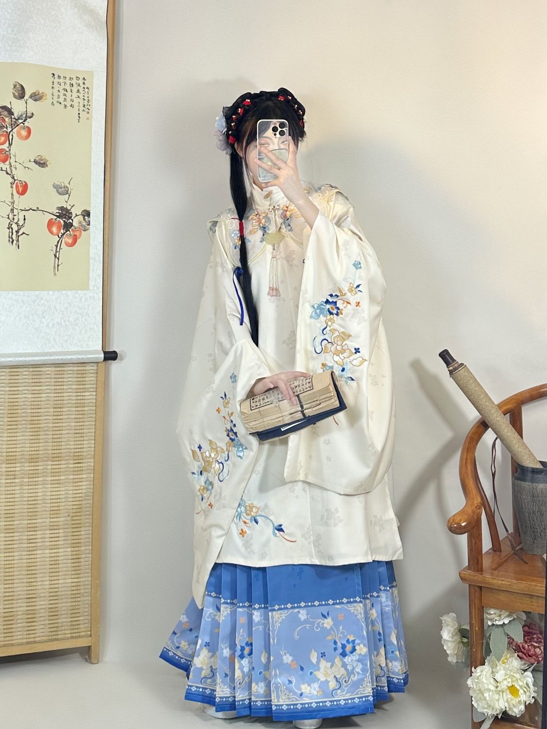 洛川阁原创汉服【蓝鸢】明制女立领斜襟长衫重工刺绣云肩马面裙