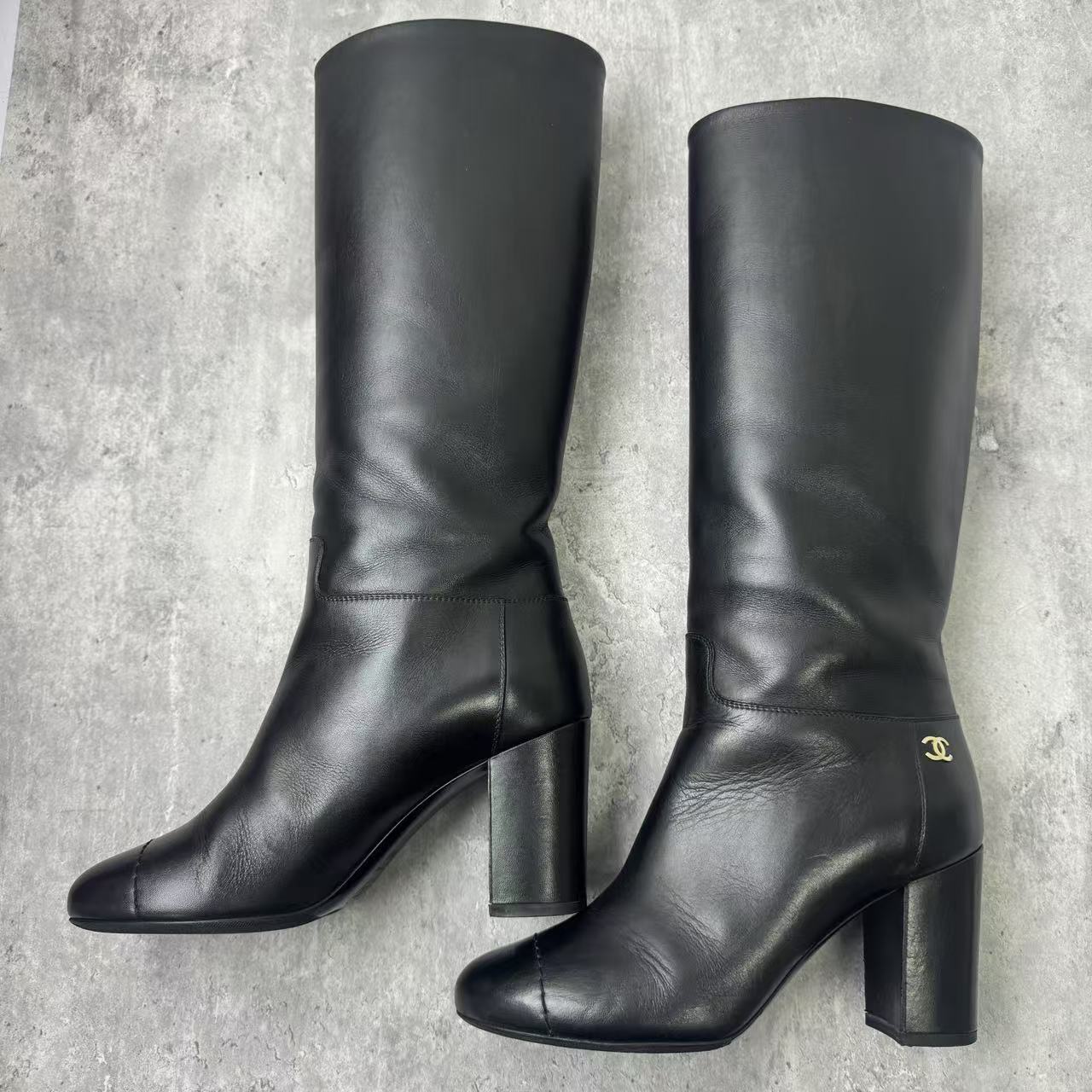 95新 Chanel/香奈儿 36.5码/仔仔女鞋/黑色双C经典高跟长靴 688  