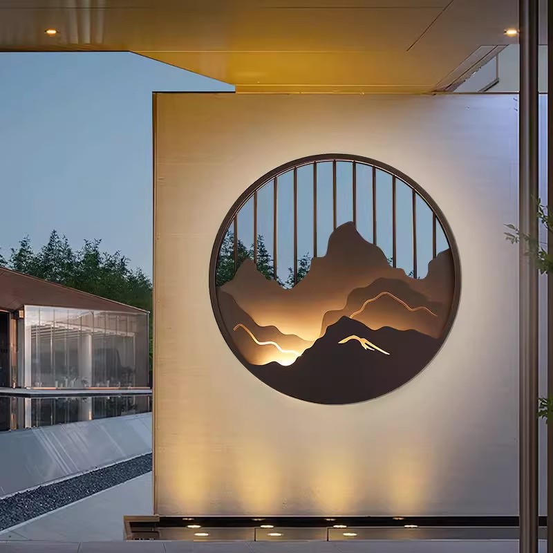 户外壁灯防水新中式别墅庭院景观灯室外入户花园背景墙装饰壁画灯