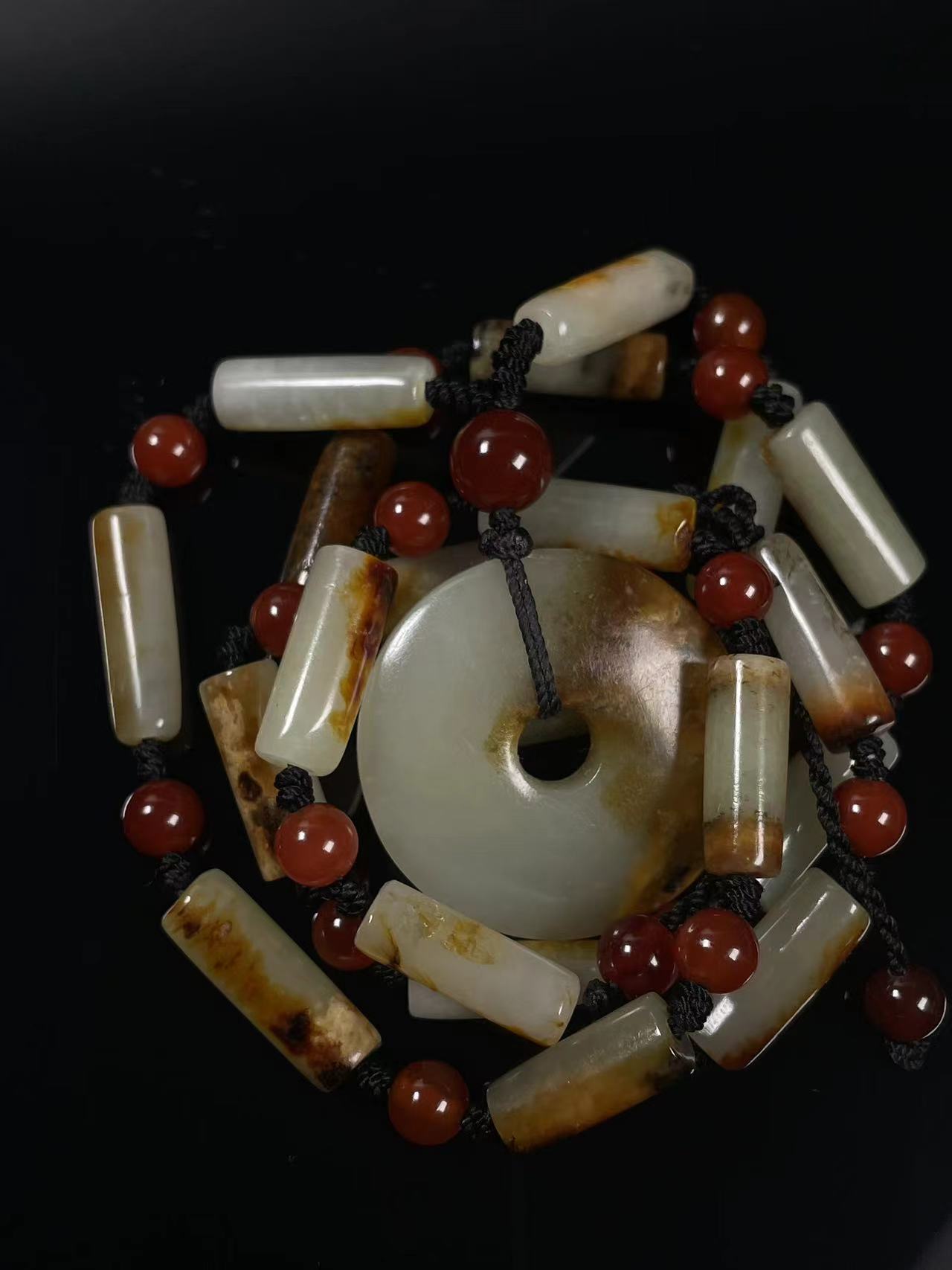 汉素管素璧光气一眼枣红皮手工编织男女款真品和田玉和田玉直播