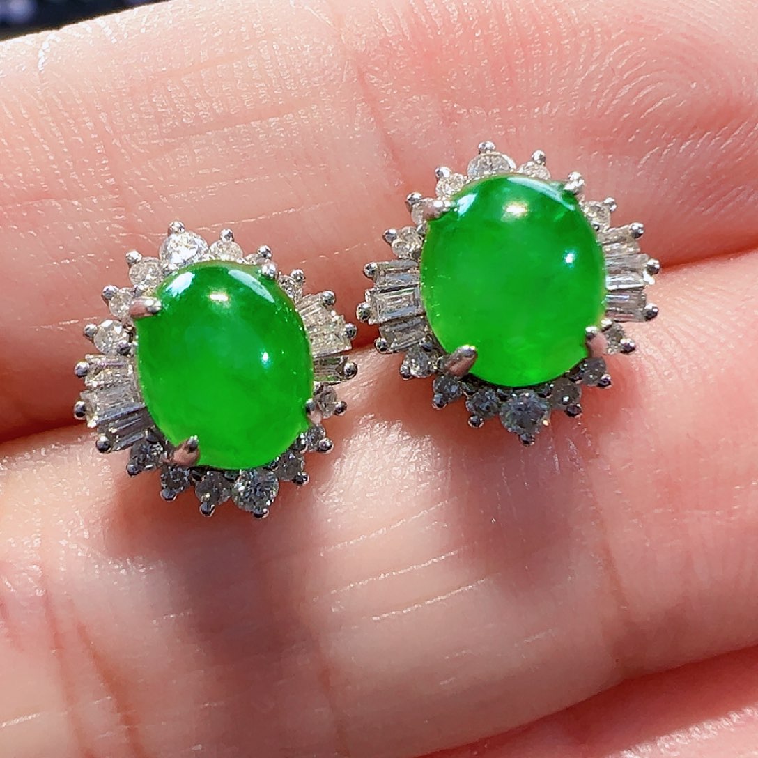 翡翠耳饰18K金镶嵌签收后24小时鉴赏期