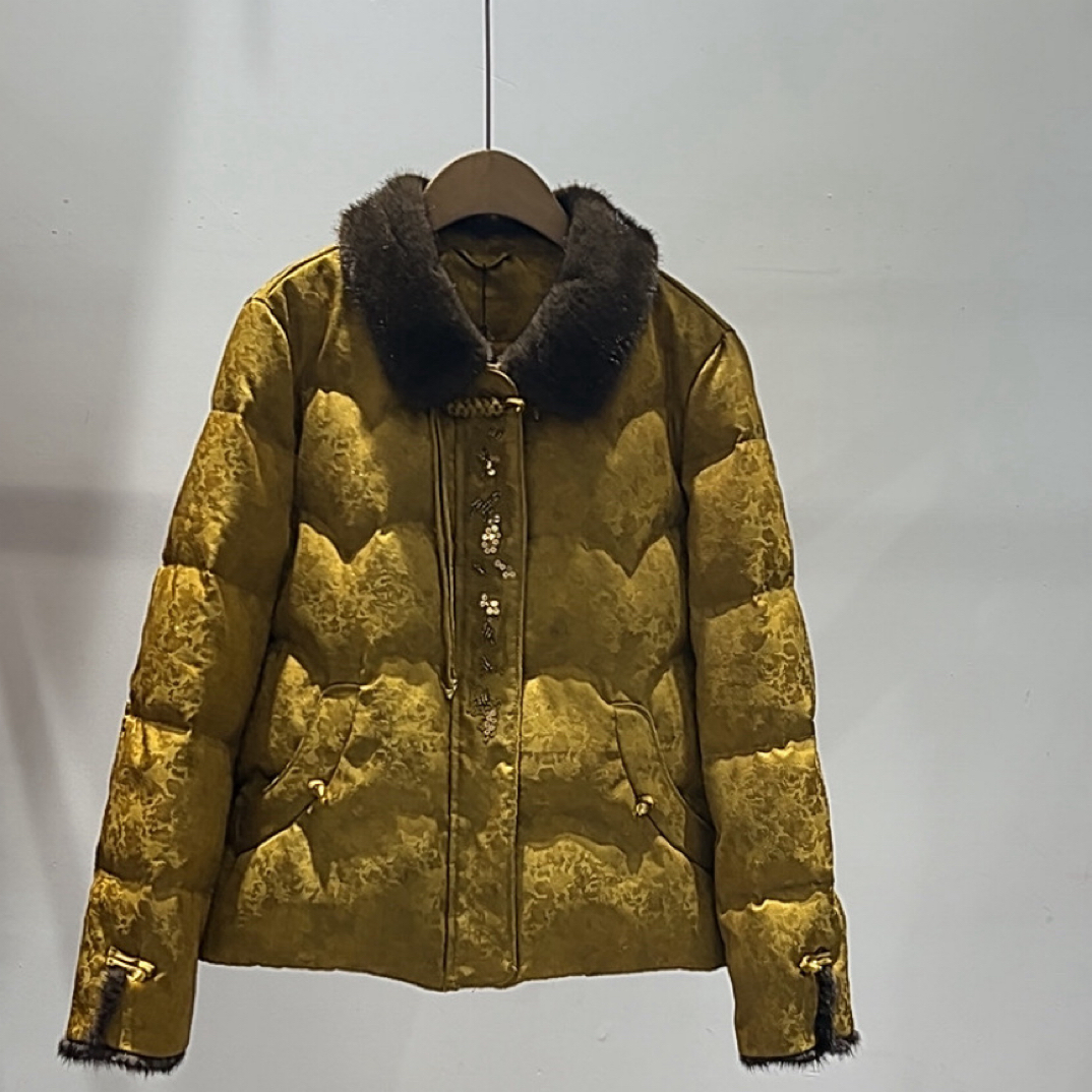 时尚国风女冬季新款鹅绒服保暖加厚显瘦短款拼接百搭875